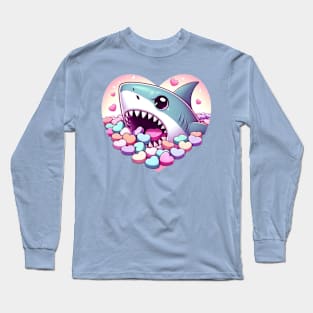 Shark eating valentines candies Long Sleeve T-Shirt